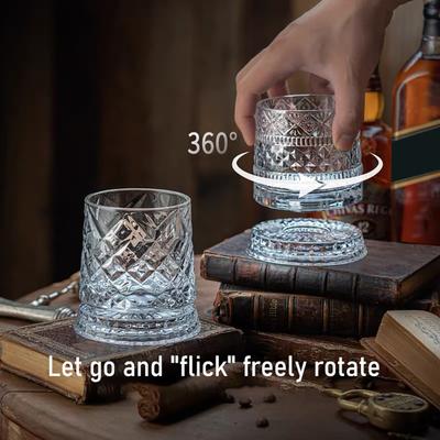 Whiskey Glass with Light-Up Degrees Spinning 260ml Lead-Free Glass Whiskey Tumbler Base 360 Gift