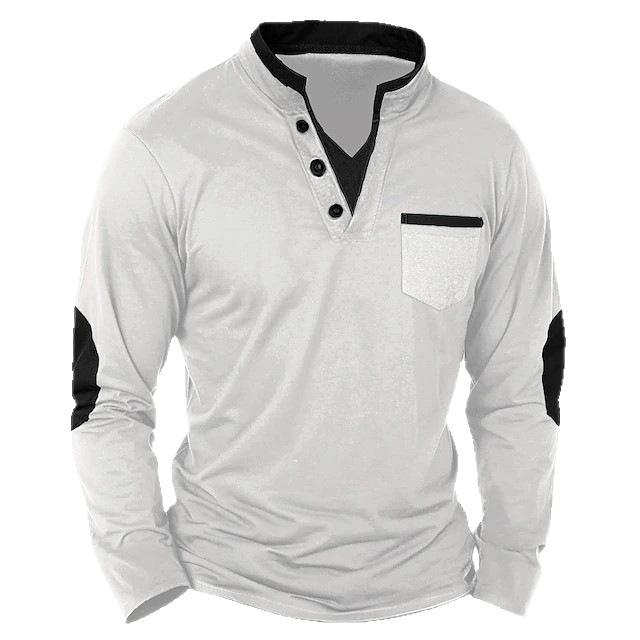Spring and Autumn Men's Outdoor Retro Patchwork Top Daily Outdoor Casual Long Sleeve T-Shirt