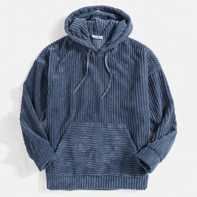 Men's Sweatshirt Thickened Corduroy Long Sleeve Solid Color Kangaroo Pocket Shoulder Hoodie