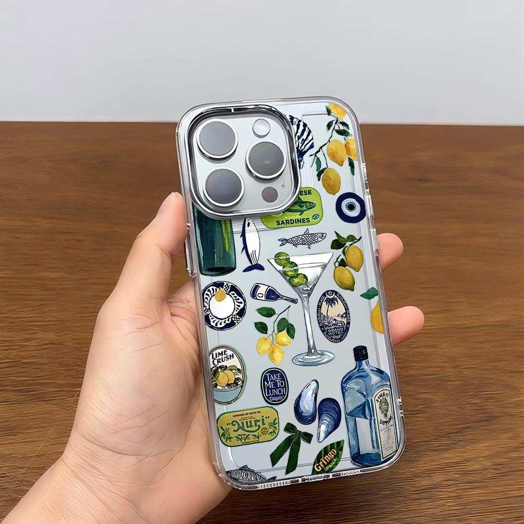 Luxury Scenery Seaside Wine Lemon Phone Case For iPhone 17 16e 16 15 14 13 12 11mini Pro Max X XR XSMAX 8 7 Air Plus Soft Cover