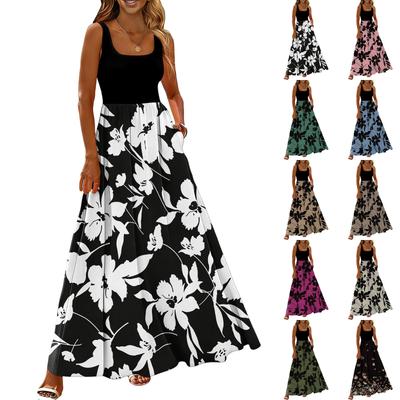 Ladies' Floral Print Summer Casual and Fashionable Sleeveless Long Dress