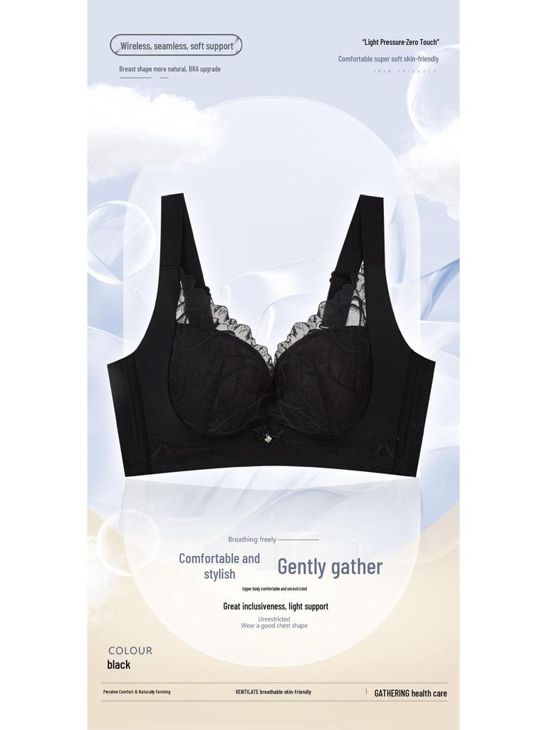 Women's Push-Up & Support Bra: Reduces Bust Appearance, Side Control, Adjustable Fit, Lace Floral Design, Comfortable Wide Straps