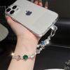 New Small Crystal Clover Bead Phone Chain On The Phone Short Wrist Rope Clip Outdoor Loss Prevention Pendant for All Phone Cases