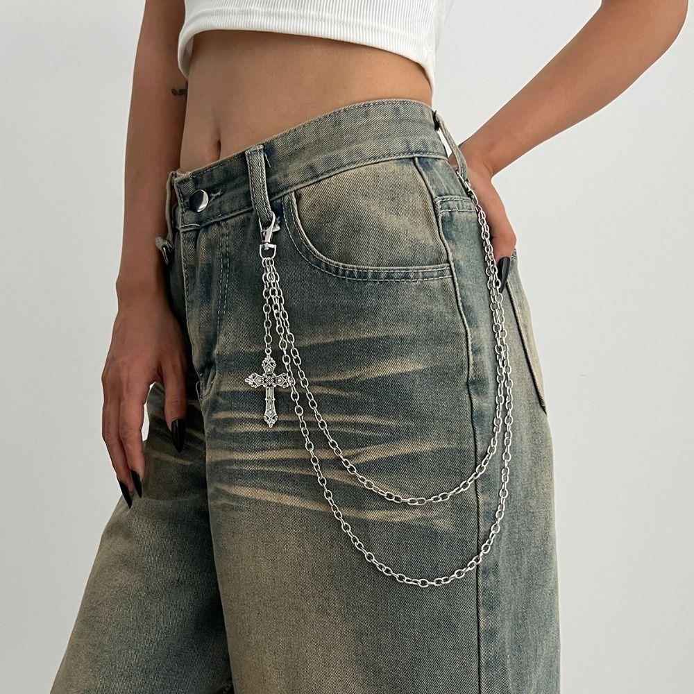 Zinc Zinc Zinc Alloy Star Pendant Pants Chain Pearl Metal Waist Chain Cool Bag Chain  Male