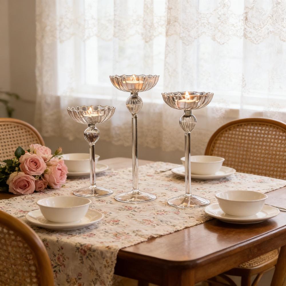Romantic Transparent Glass Candlestick Holder European Candlelight Dinner Candlestick Home Decoration Ornament Wedding Supplies