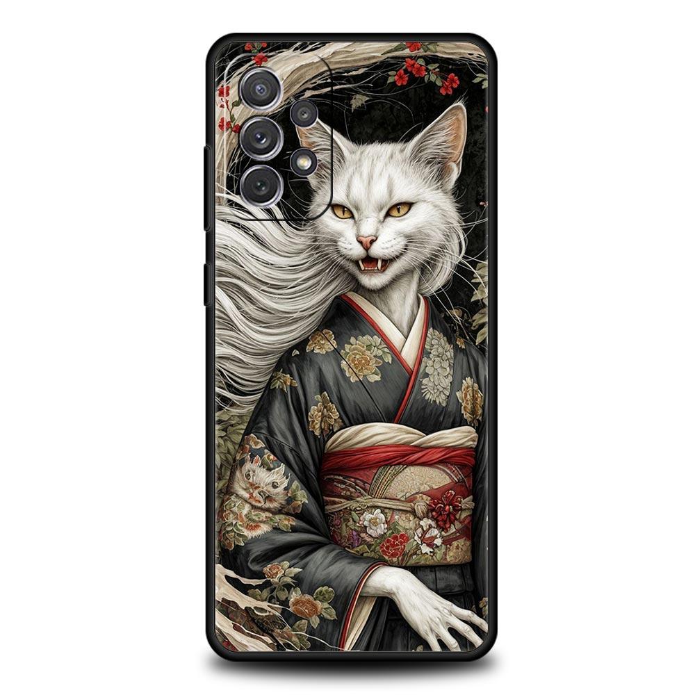 Phone Case for Samsung Galaxy A13 A15 A17 A07 A21S A22 A23 A25 A31 A73 A32 A52 A52S A41 5G Soft TPU Shell Animal Cat Tattoo Bags