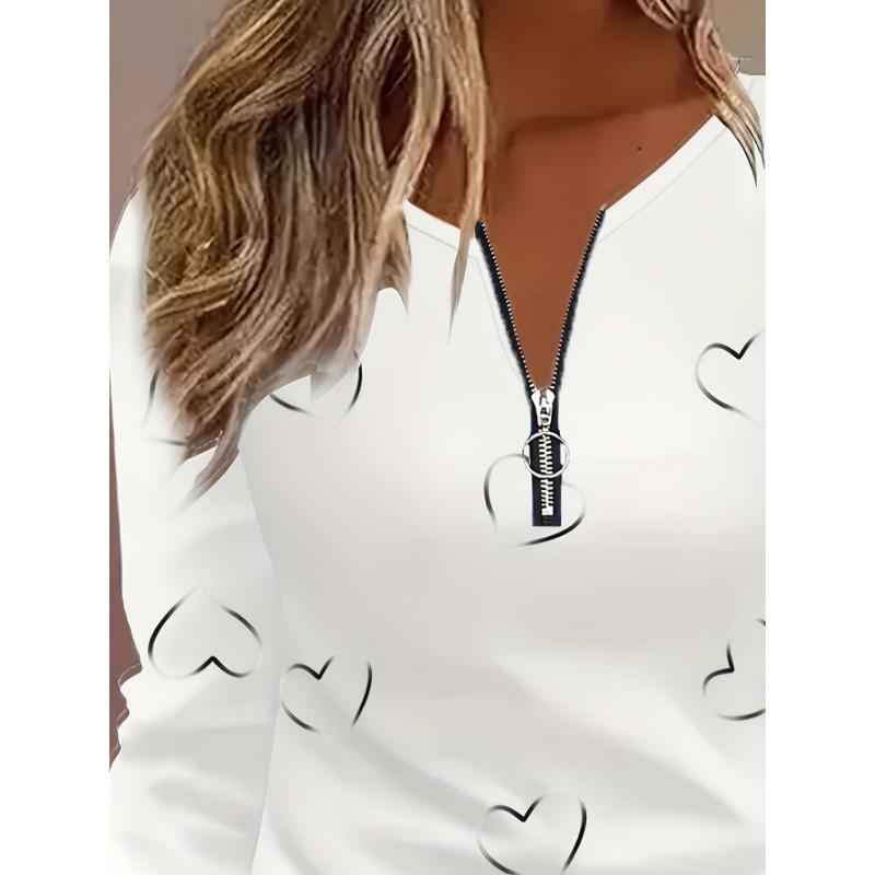 Women'S Elegant Heart Zipper Long Sleeve