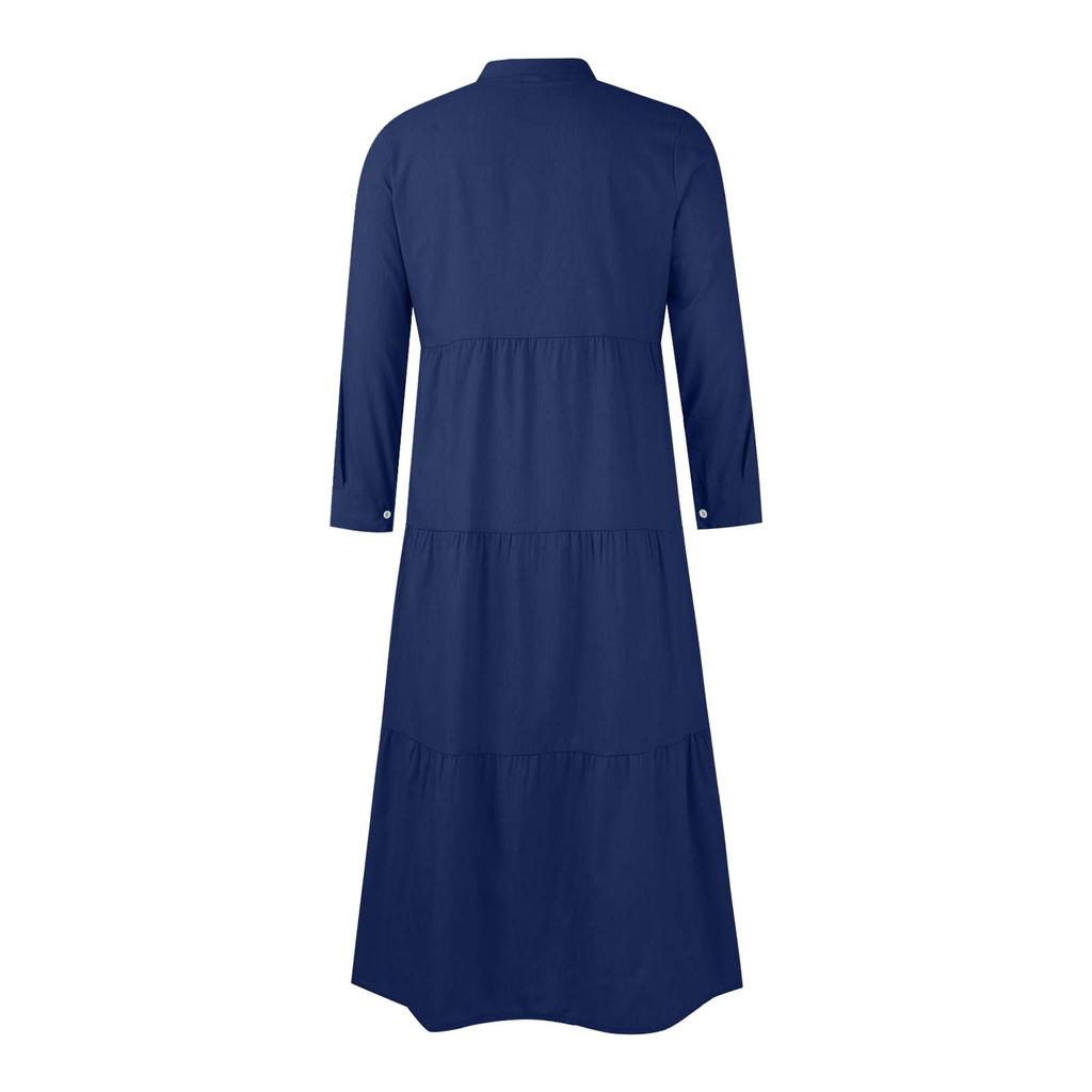 Damen-Denim-Kleid mit Knöpfen, extra lang, einfarbig, Übergröße