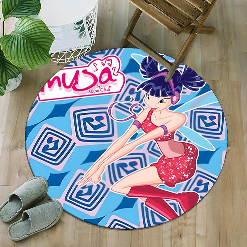 1pc Winx Club  Carpet, Round Rug, Comfortable, Suitable for Entryways, Living Rooms, Office, And Bedrooms, Christmas Decoration