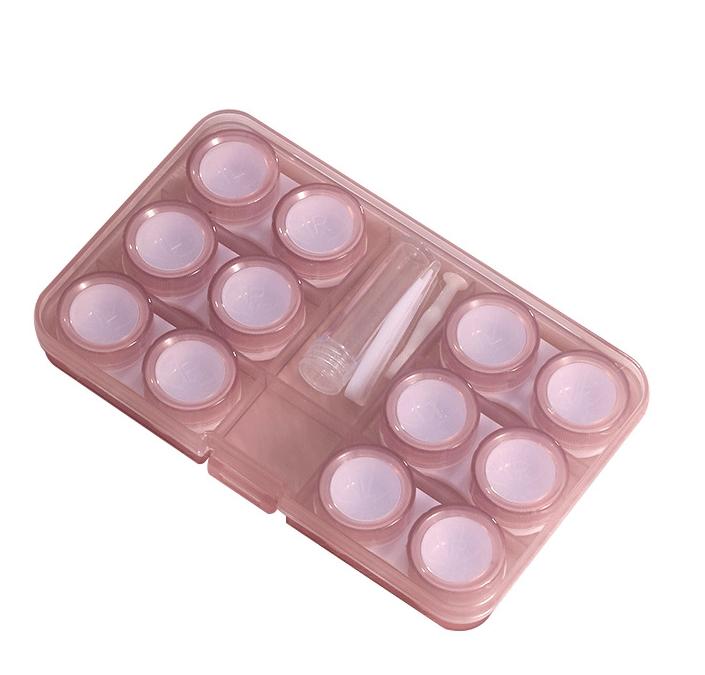 Transparent Contact Lens Case Portable Plastic Storage Box with Tweezer Suction Stick Set for Travel Holiday Companion Organizer