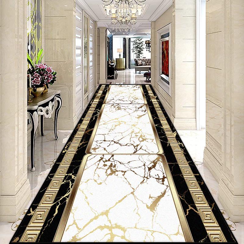European Style Long Corridor Carpet for Living Room Marble Decoration Home Hallway Runner Rug Villa Hotel Stairs Passageway Mat