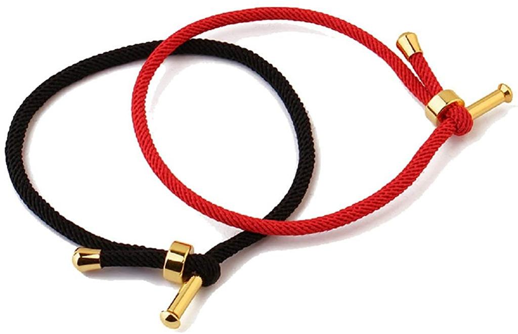 Designer Stainless Steel and Red Adjustable Amulet Retro Chinese Style Women's Bracelet, Gold, Red, Thread, Size, Bracelet,