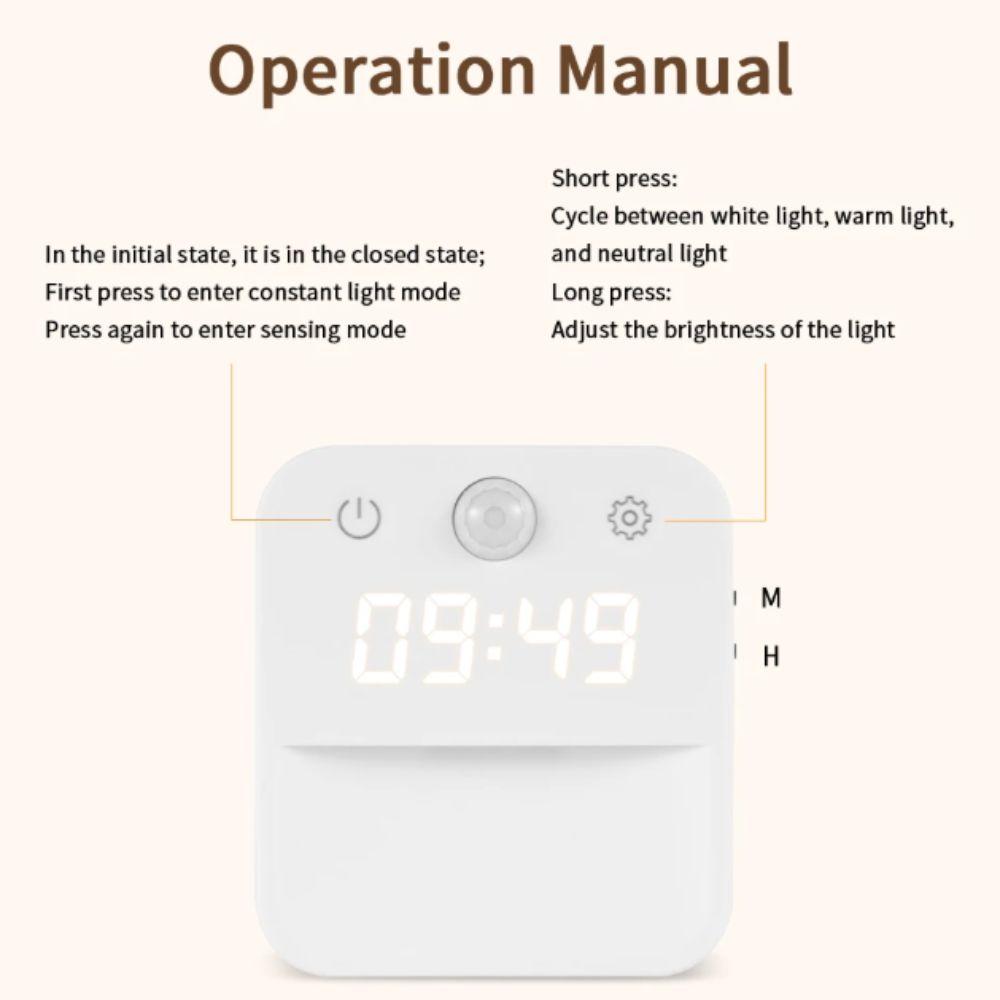 Infinite Dimming Human Body Induction Clock Clock Display Three Color Switching Night Light Dusk to Dawn Sensor Warm White