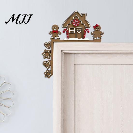 Decorazione Murale Natalizia da Interno, Segno Angolare in Legno per Porta di Natale, Ornamento Festivo a L da Appendere, Regalo per Festa in Casa, Babbo Natale Renna Pan di Zenzero