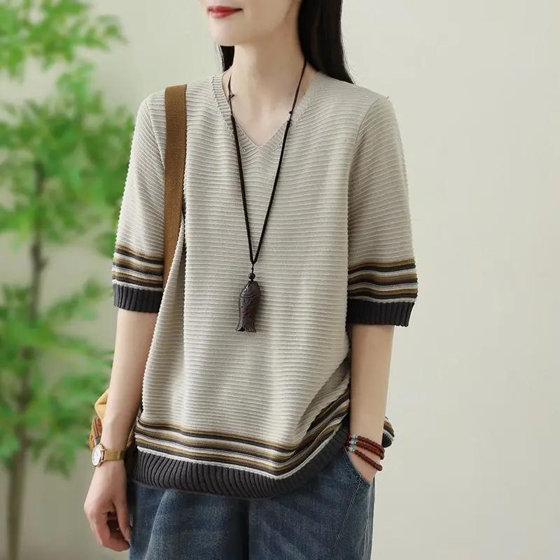Sweater for Women Pullover Warm Knitted Stretchy Short-sleeved Oversize Jumper Sweater Tops XL