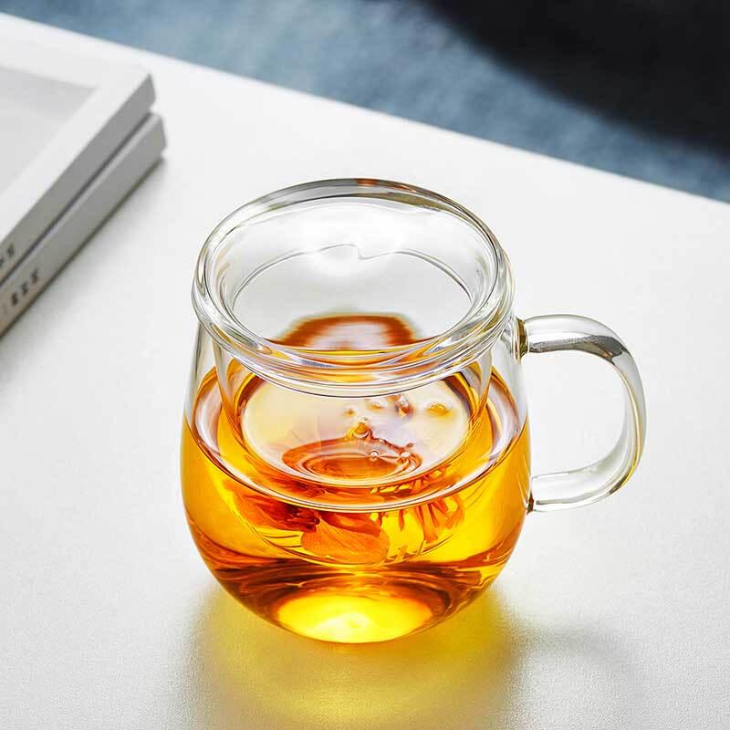 520ml Heat-Resistant Glass Tea Infuser Mug with Lid and Handle