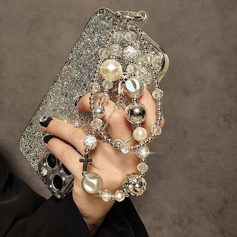 Premium sense personalized bead rhinestone mobile phone chain short lanyard handbag bag key women's mobile phone case pendant