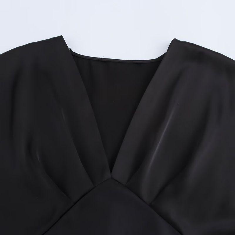 Kaslead New Arrival Women's Clothing Fashion Style Silk Satin Texture Elegant Short Sleeve Midi Skirt Dress 2330399