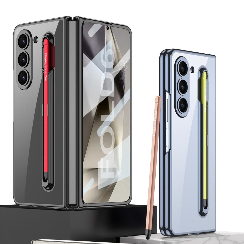 Cadru galvanizat transparent Husă dur pentru telefon pentru PC pentru Samsung Galaxy Z Fold 6 5 Husă rezistentă la șocuri cu stilou tactil de protecție pentru ecran