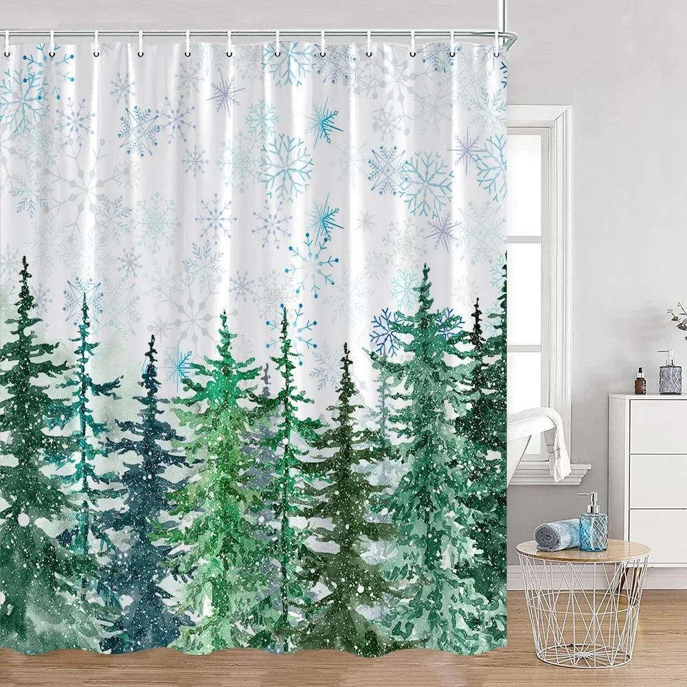 Mist Forest Shower Curtain Snow-capped Pines Nature Landscape Simple Bathroom Decorative Modern Polyester Shower Curtain