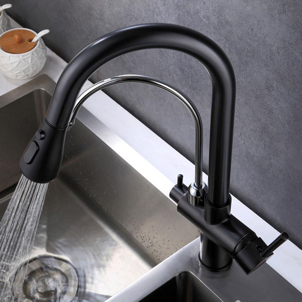 G1Celsius2 Modern 3 In 1 Filter Purifier Kitchen Faucet Double Handle PullOut Sink Hot Cold Water Tap(Electroplated )