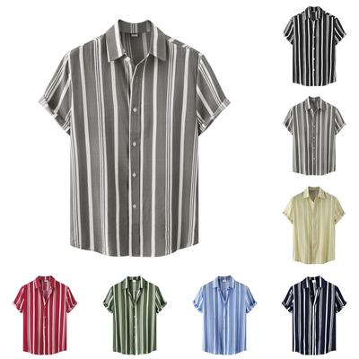 Kortärmade skjortor med randigt tryck för män för män Casual Fashion kortärmade skjortor för män