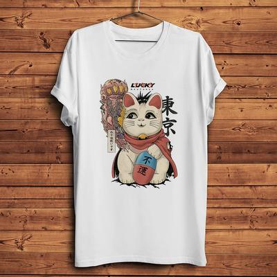 Unlucky Neo TokyoLucky Unisexeki Neko Cat Funny Anime Tshirt UnisexNew White Casual Short Sleeve TeeUnisex Streetwear Tshirt