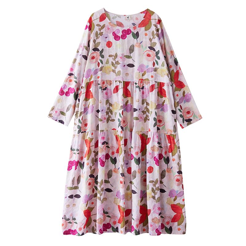 DIMANAF New 2026 Women Plus Size Spring Summer Beach Long Dress Elegant Lady Loose Oversize Maxi Floral Print
