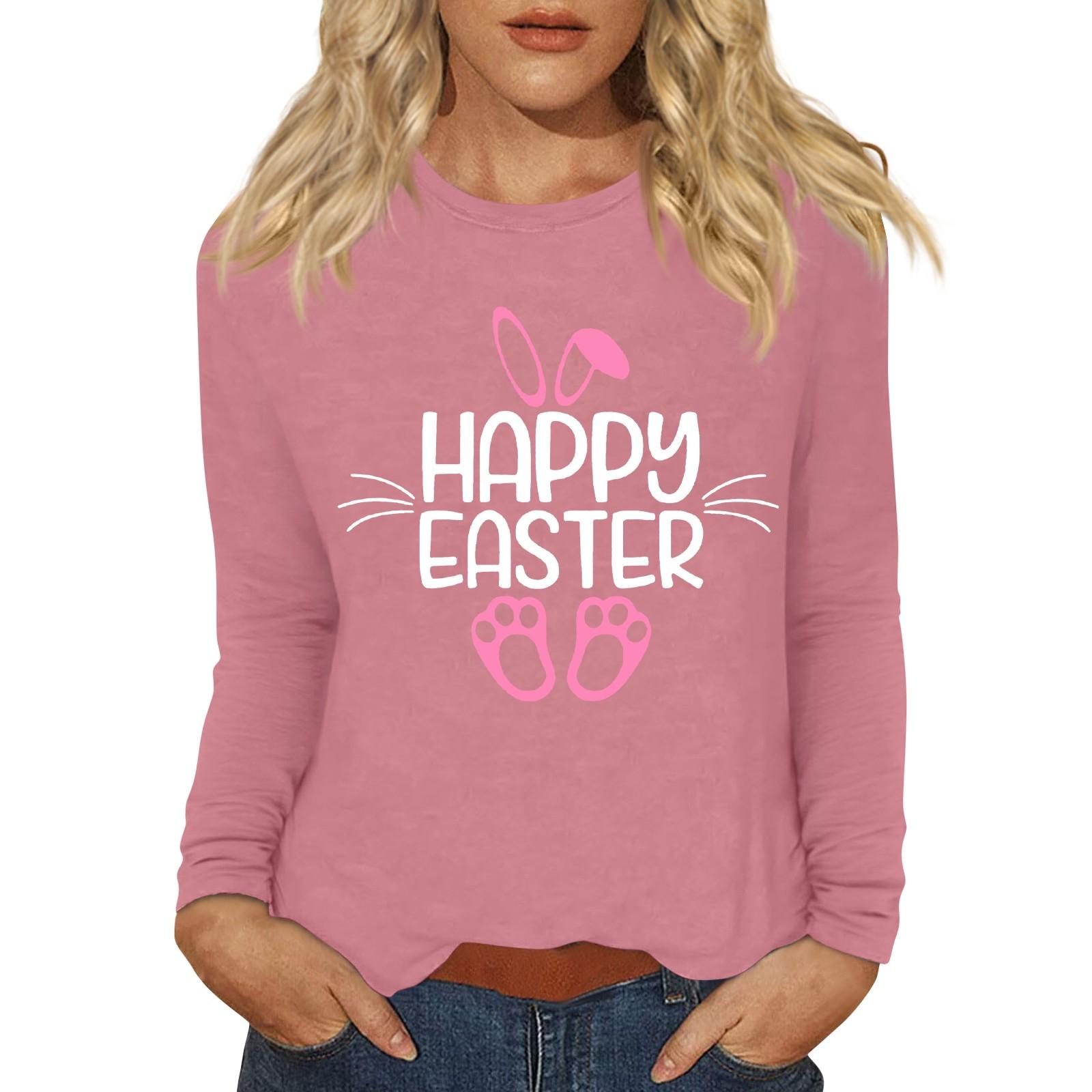 

Рубашки с длинным рукавом для женщин Пасхальный карнавал Графический принт Футболки Блузки Повседневные базовые топы Пуловеры M