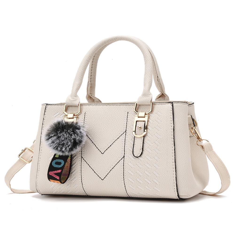 Korea Leather Women Handbag with Keychain Open Pocket Shoulder Bag Large Capacity Casual Messenger Bag Lady