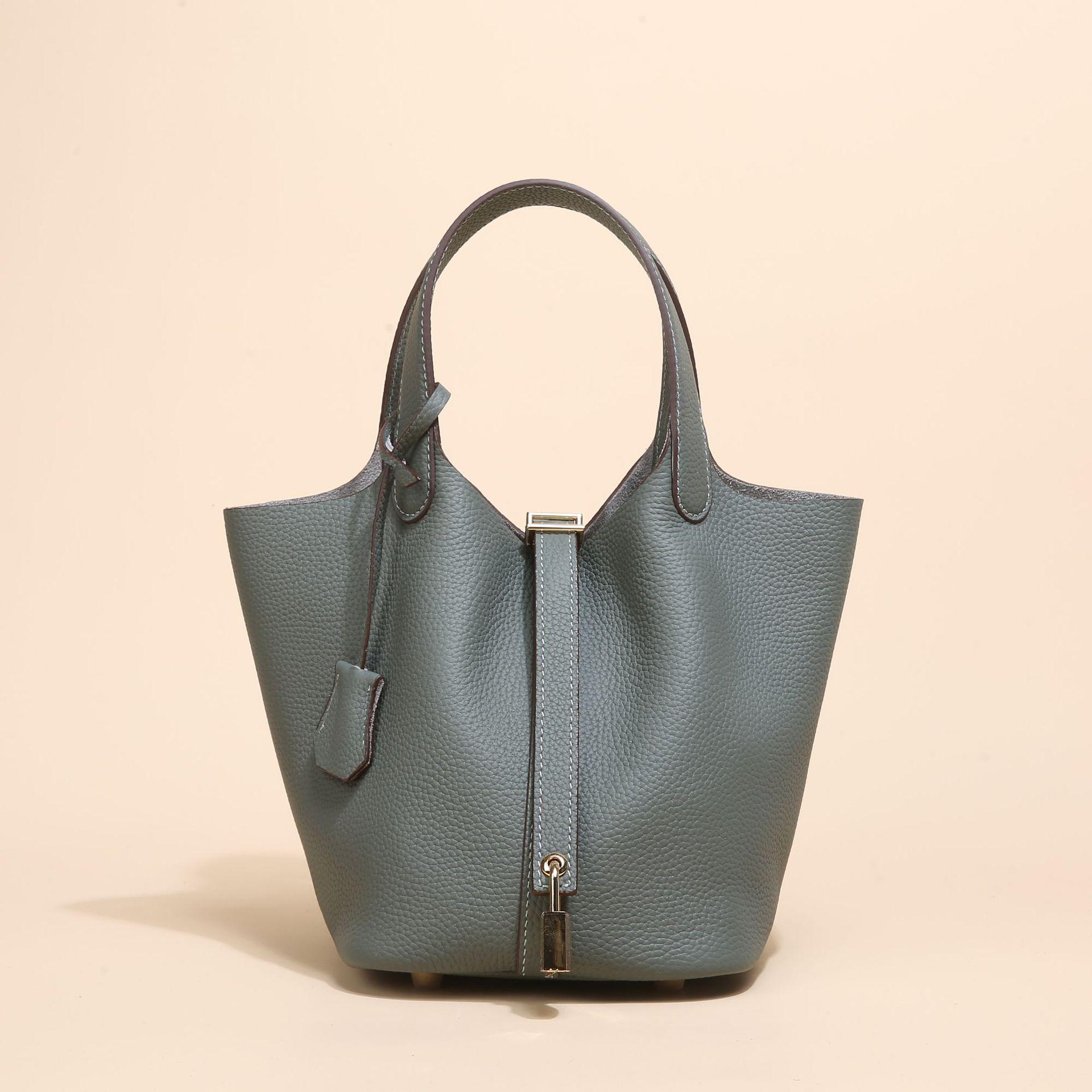 

2024 Женская сумка-ведро из натуральной кожи с узором личи - Осенне-зимняя сумка-корзина для овощей Small 18cm [togo leather]