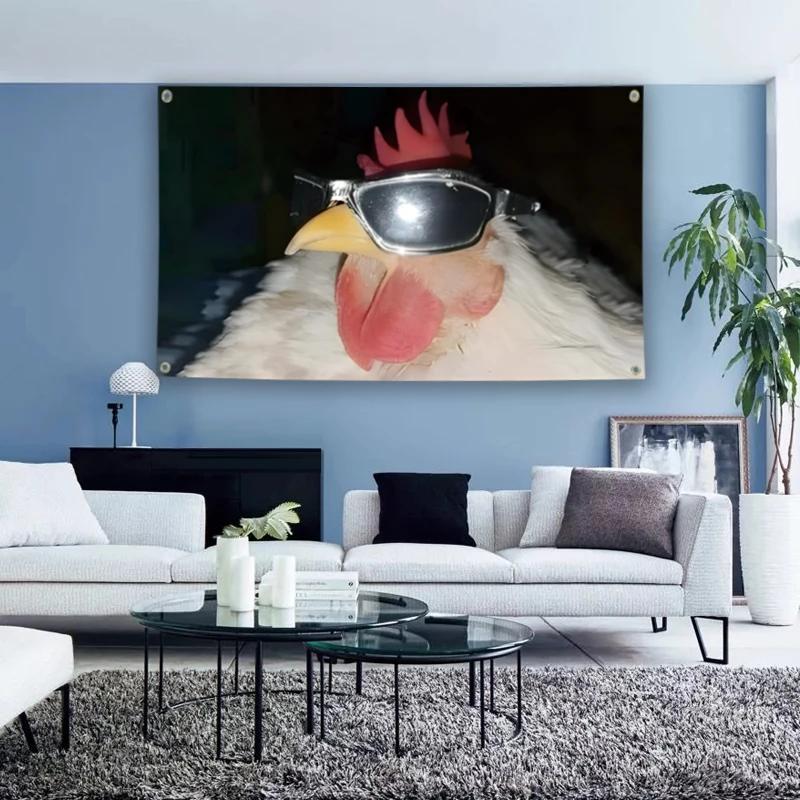 Coole Hühnerflagge 3x5 Fuß 2x3 Fuß Lustiges Tier-Wandbehang, Strapazierfähiges Polyester, Perfekt für Wohnzimmer, Studentenwohnheim, Partydekoration