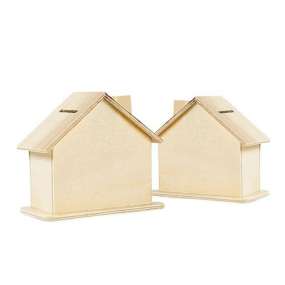 Funny Unfinished Small House Piggy Bank Wooden DIY DIY Painted Storage Jar Handmade White Embryo House Mold Home Decor
