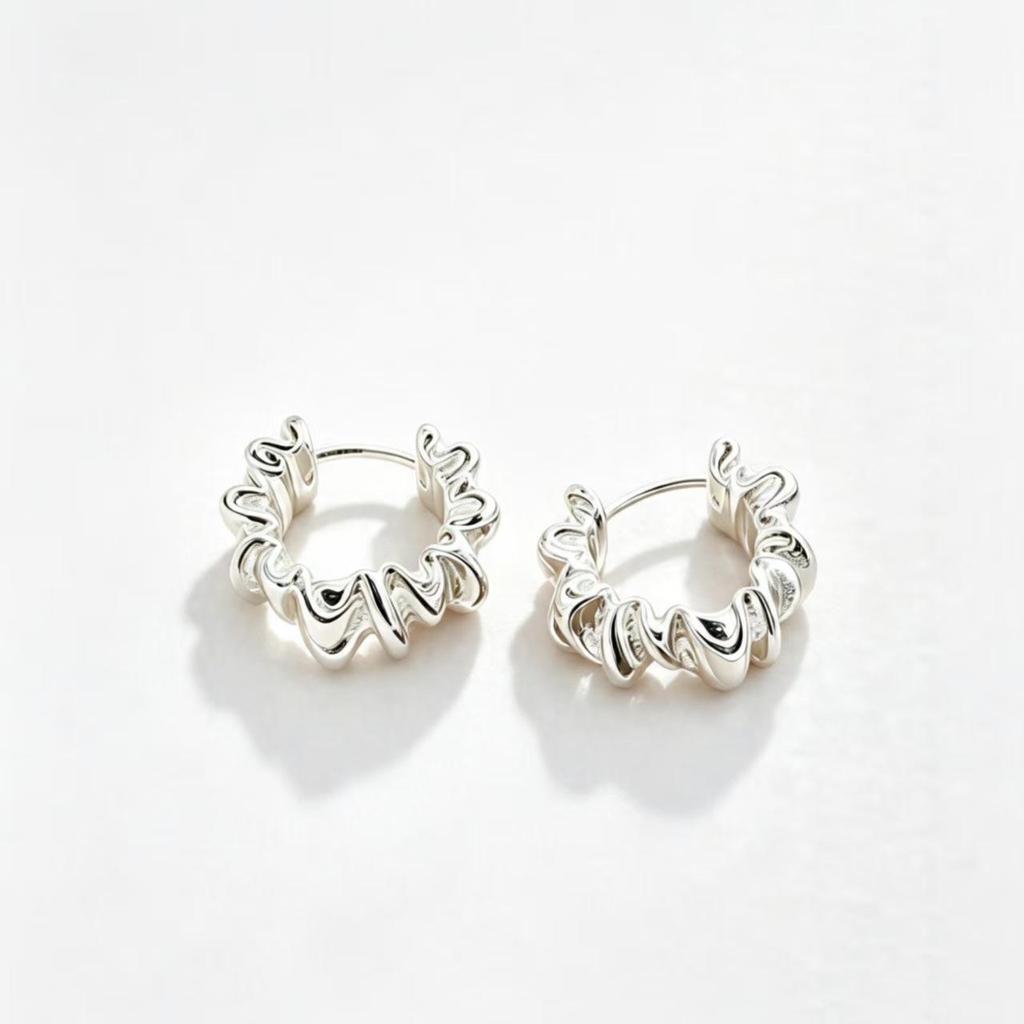 French Retro Irregular Wave Hoop Earrings In Niche Cold Metal Style