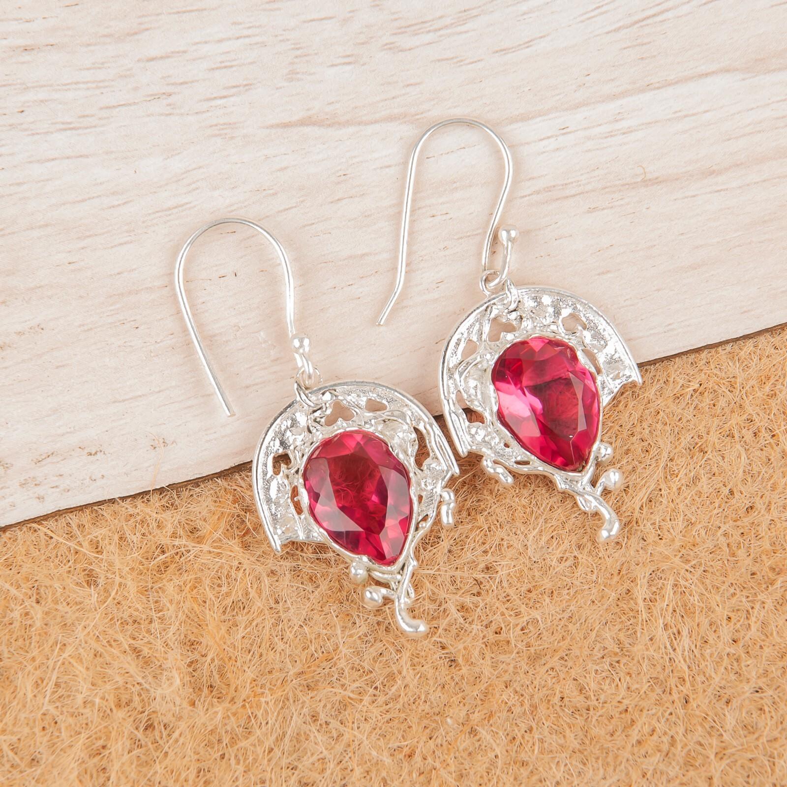 

Pink Tourmaline Gemstone 925 Sterling Silver Jewelry Handmade Earrings For Wife CE-5-16