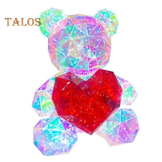 Teddy Bear Night Light Prismatic Iridescent LED Bear Lamp DIY Assembly Colorful Bunny Lamp for Valentine's Day Gift Bedroom Party Decor