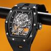 MEGIR MEGIR Men Tonneau Skeleton Automatic Mechanical Watch Hollow Dial Silicone Strap Waterproof Luminous Sport Wristwatch