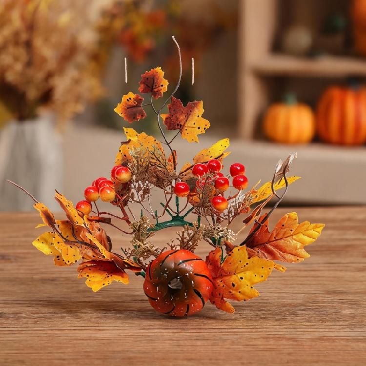 Seasonal Autumn Candle Wreath, Wall Shelf Styling with Faux Branch Texture for Entry Tables and Holiday Hosting
