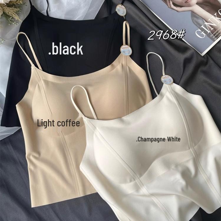 Women's Ice Silk Seamless Camisole Bra with Chest Pad and Back Support