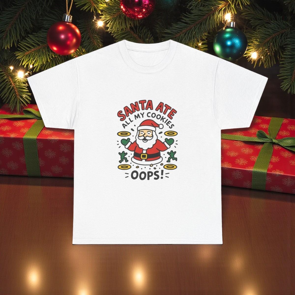 Santa Ate All My Cookies Tee | Christmas Santa Claus Oops Holiday Shirt XL