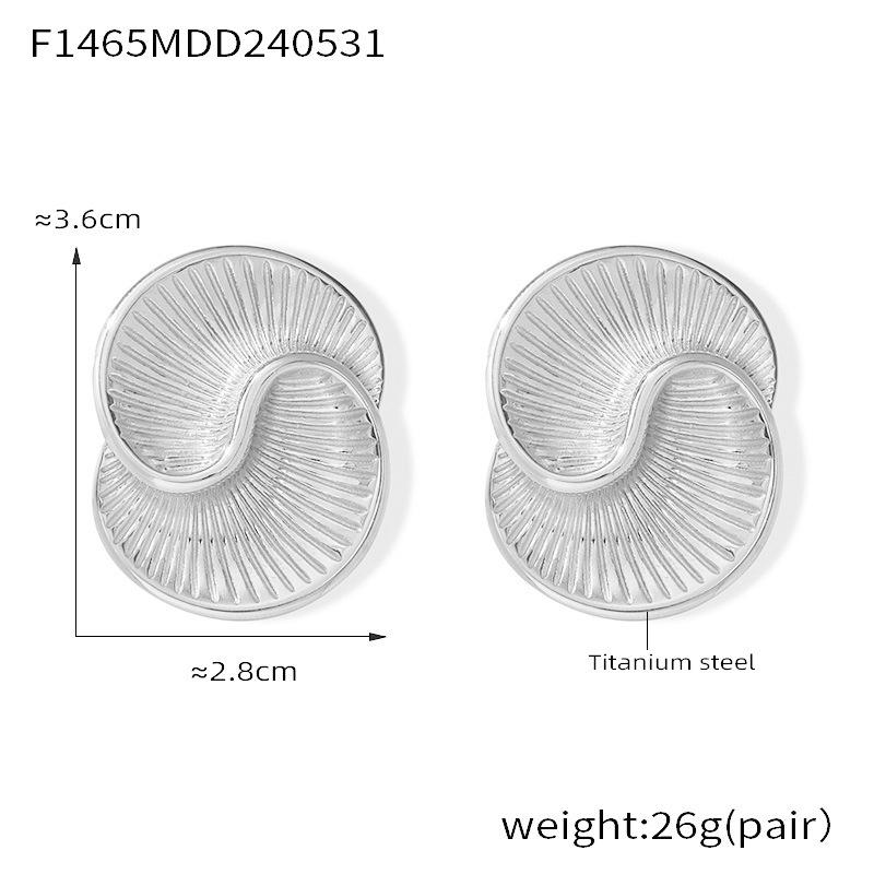

European American 18k Gold-Plated Titanium Earrings: Asymmetrical Water Drop & Spiral Texture for Women