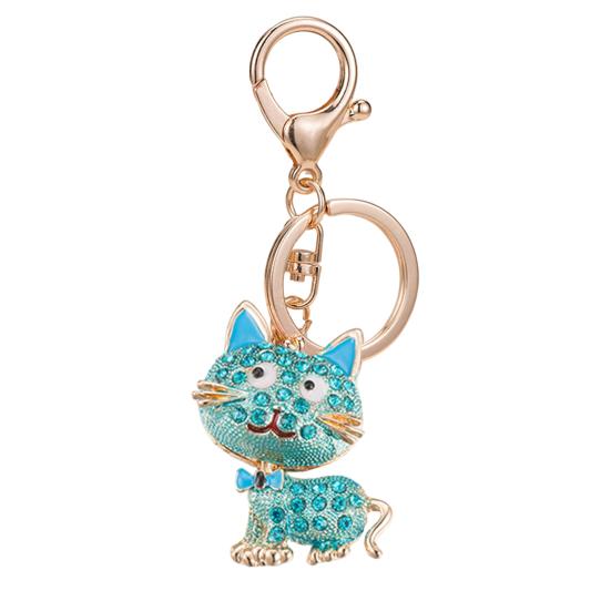 Keychain Pendant 3D Cartoon Cat Design Sparkling Rhinestones Inlaid Key Chain with Lobster Clasp Key Ring Bags Accessories