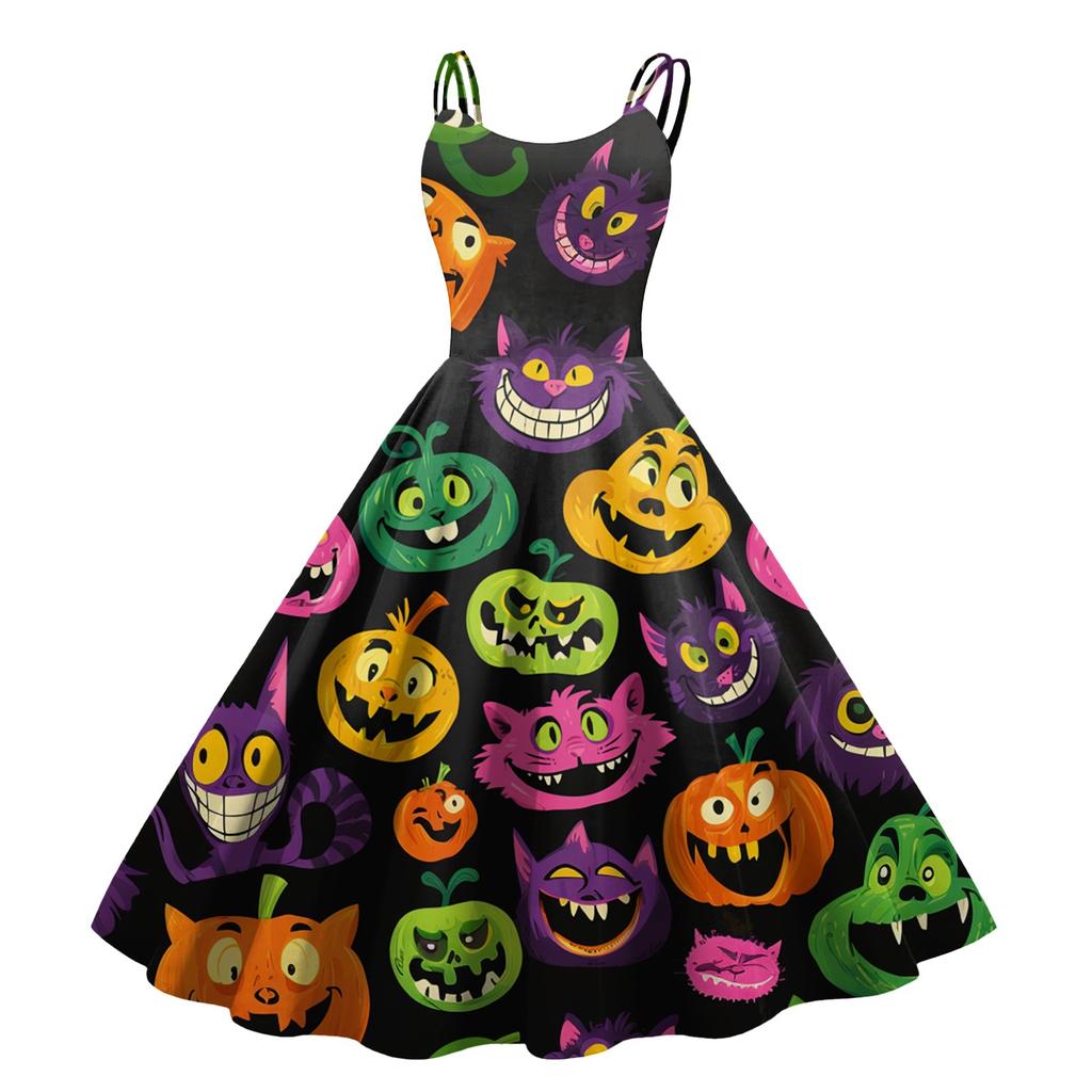 Dámské sexy šaty s potiskem Halloweenu, odhalující ramena, punkový vintage styl