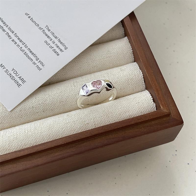 925 Sterling Zilveren Ring voor Vrouwen Meisje Gift Blace Steen Kristal Glazuur Retro Punk Open Sieraden Dropship Groothandel