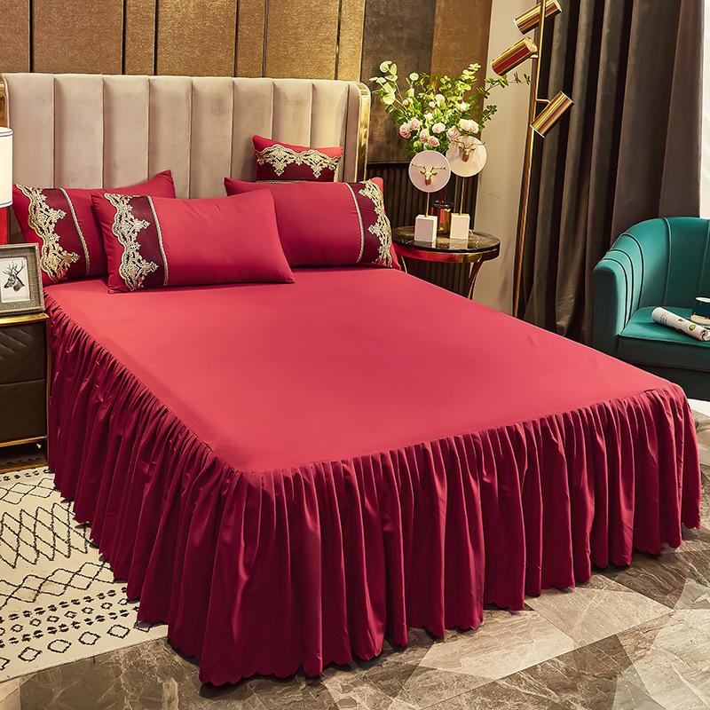 Solid Color Princess Style Brushed Bed Skirt with Dustproof Full Wrap