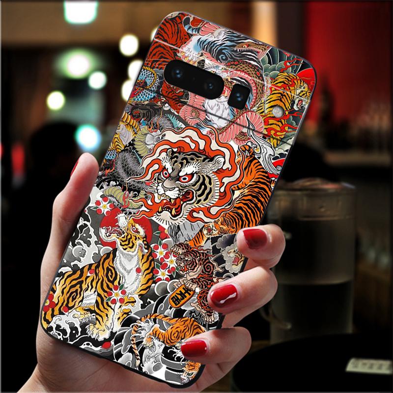 Japanese tiger art tattoo Carcasa Funda Phone Case For Google Pixel 10 9 Pro XL 9A 8 7 6 Pro Pixel 8A 7A 6A Pixel 8 7 6 5 Case