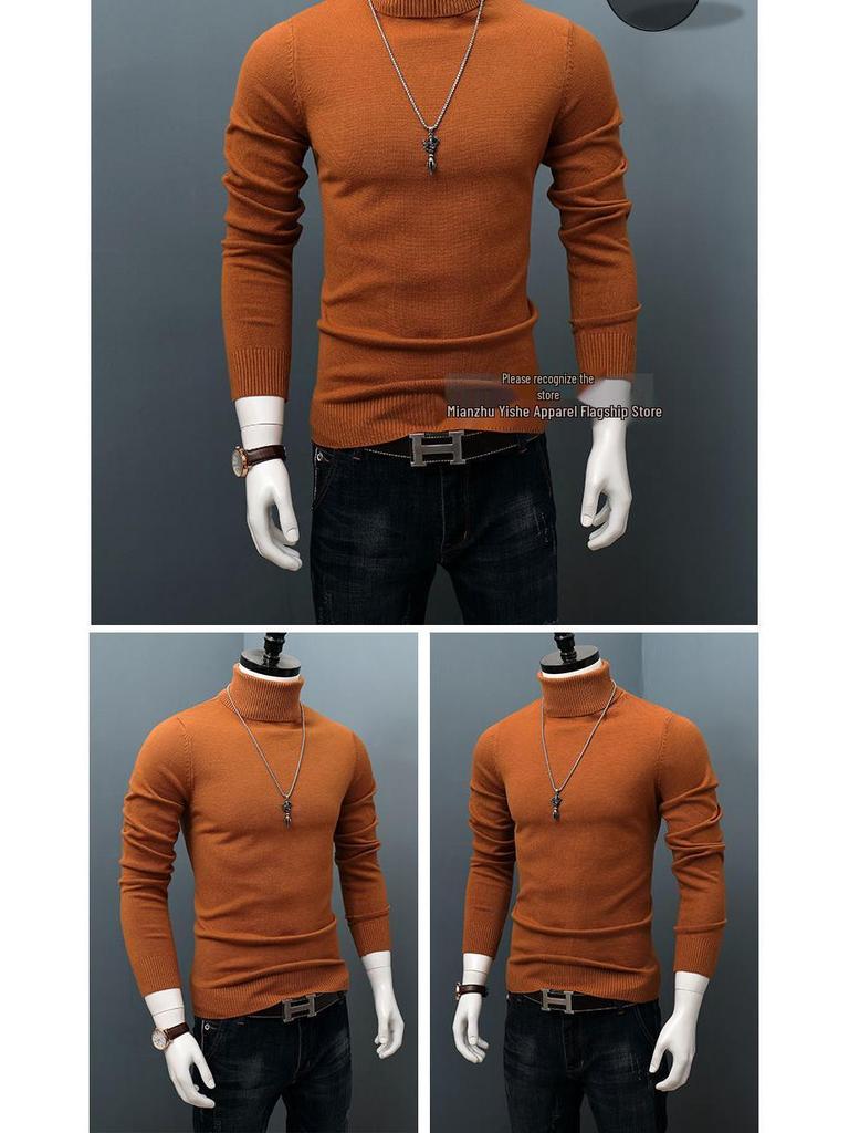 Men's Korean Style Turtleneck Knitted Sweater: Autumn/Winter Thick, Trendy, Plus Size Loose Pullover.