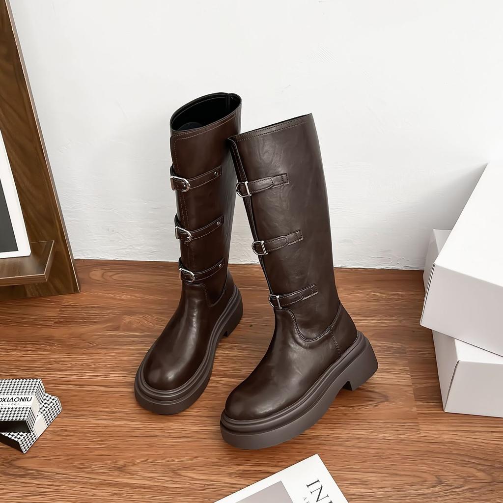 Grape mother winter new long knight boots women wear high-end boots small thick-soled heightening women's boots