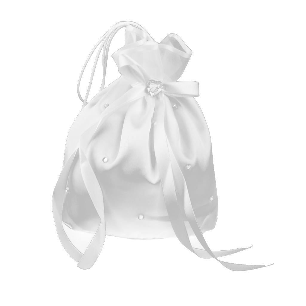 /White Satin Bride Bag Bridesmaid Wedding Party Flower Girl Handbag