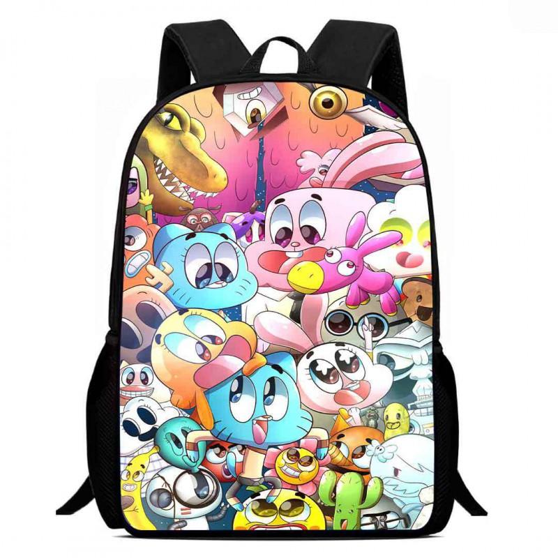 Gumball Cartoon Kids School Backpack Elementary Students Lightweight Spine-Protective Breathable Oxford Fabric Bag With Fun